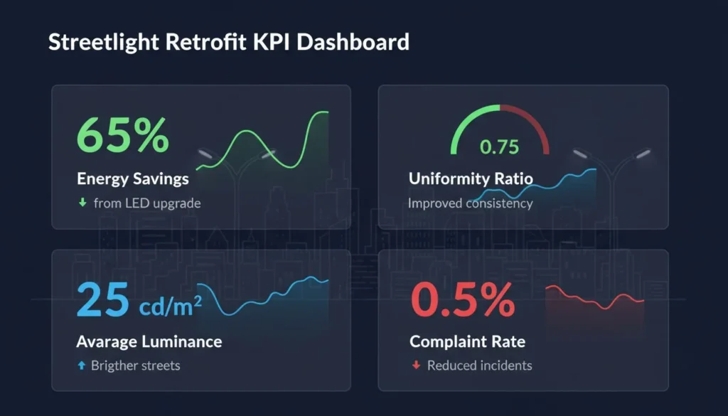 Featured image for Before vs after street-light retrofit: energy, uniformity & complaint rate—KPI proof