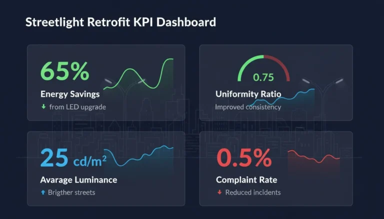 Featured image for Before vs after street-light retrofit: energy, uniformity & complaint rate—KPI proof