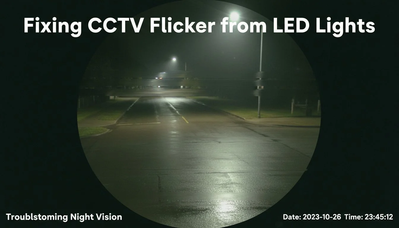 CCTV camera footage showing flicker bands under an LED street light at night