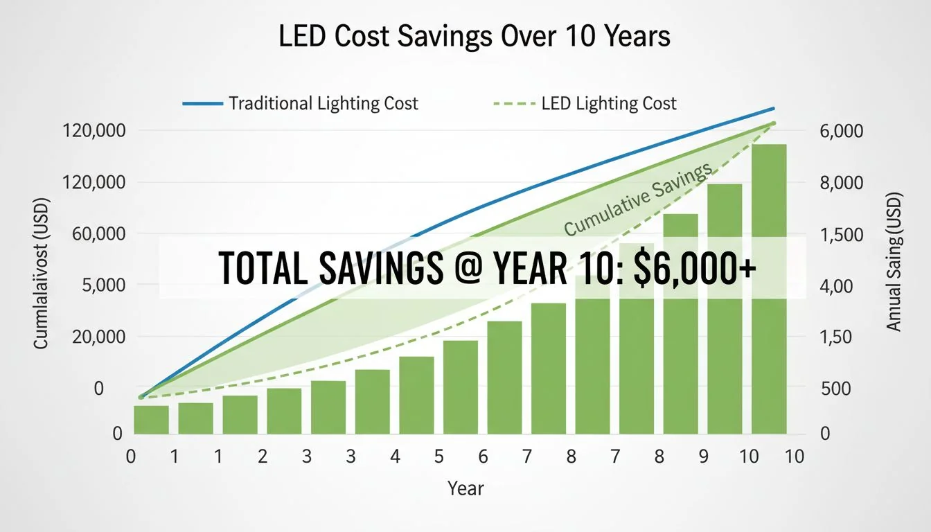 A chart showing the cost savings of LED conversion over 10 years