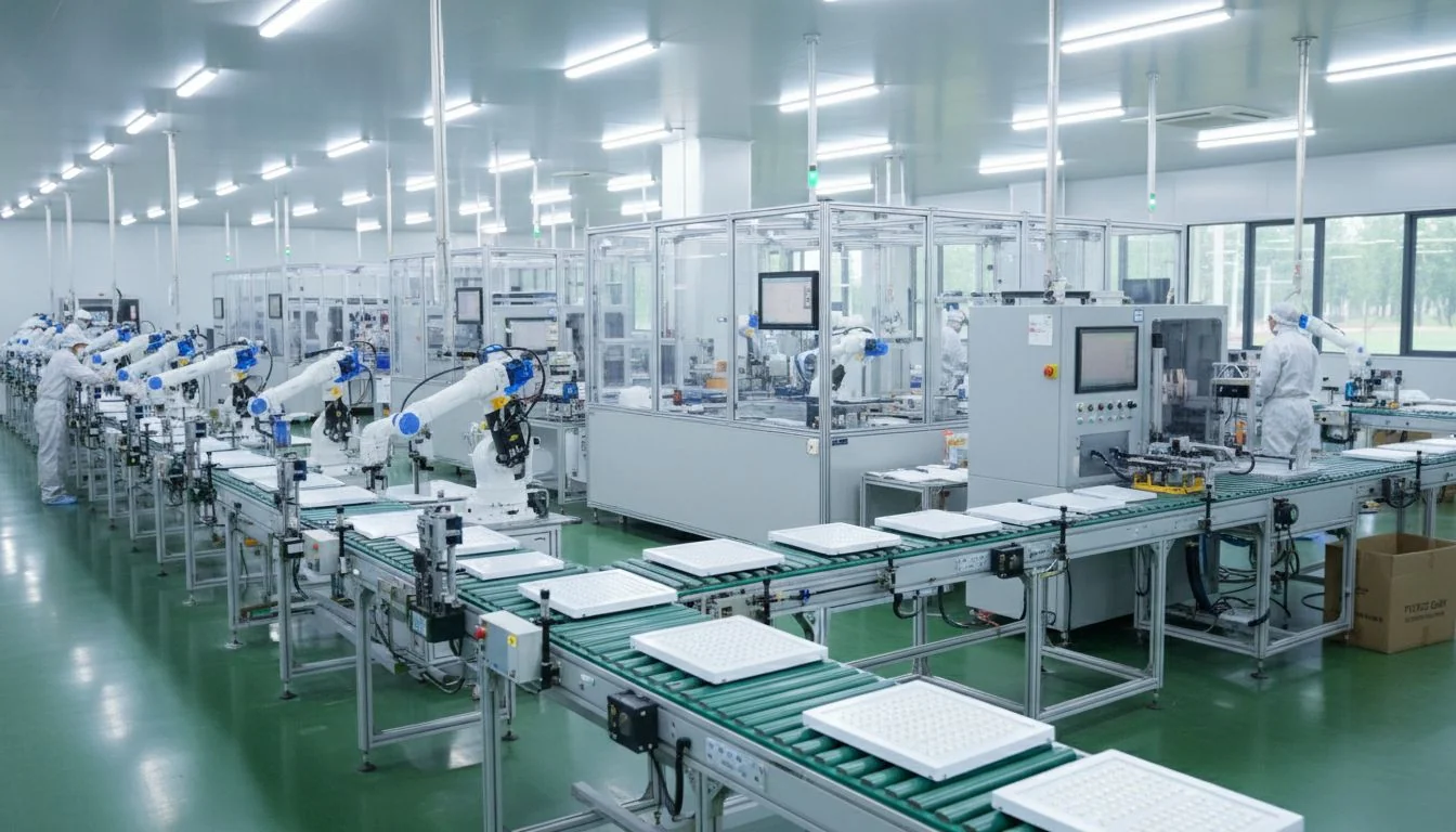 An efficient and clean LED lighting factory production line in action