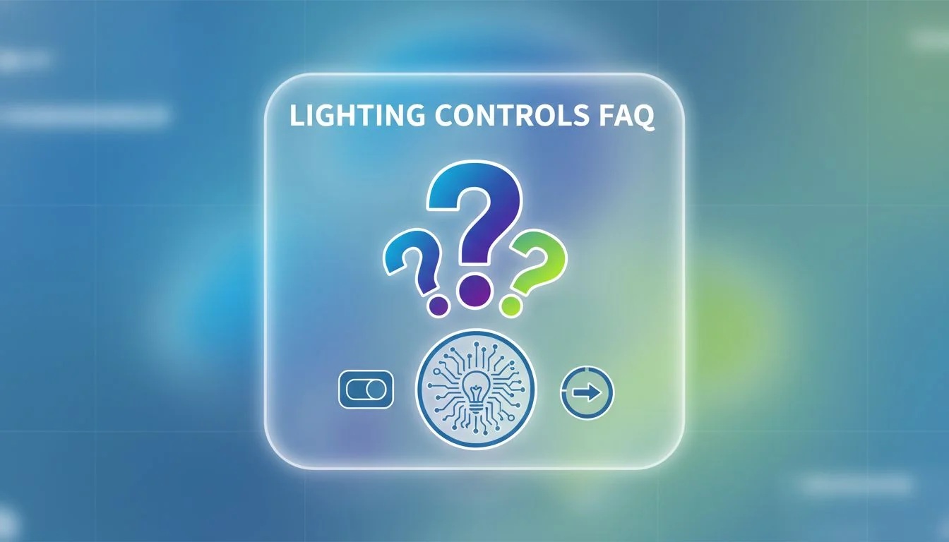 Icon-based graphic with question marks for an FAQ section