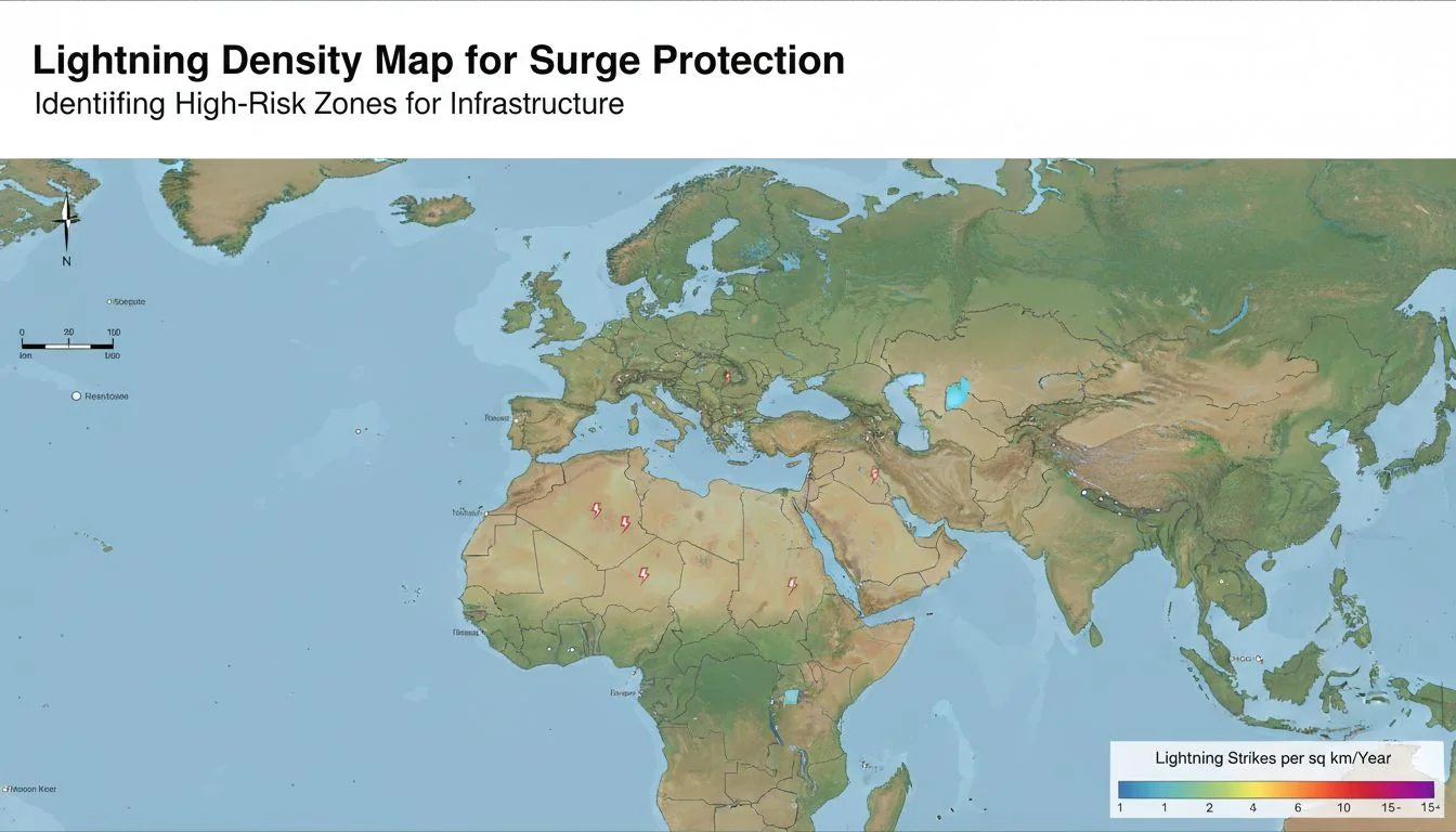 Map of a region with lightning strike density overlay
