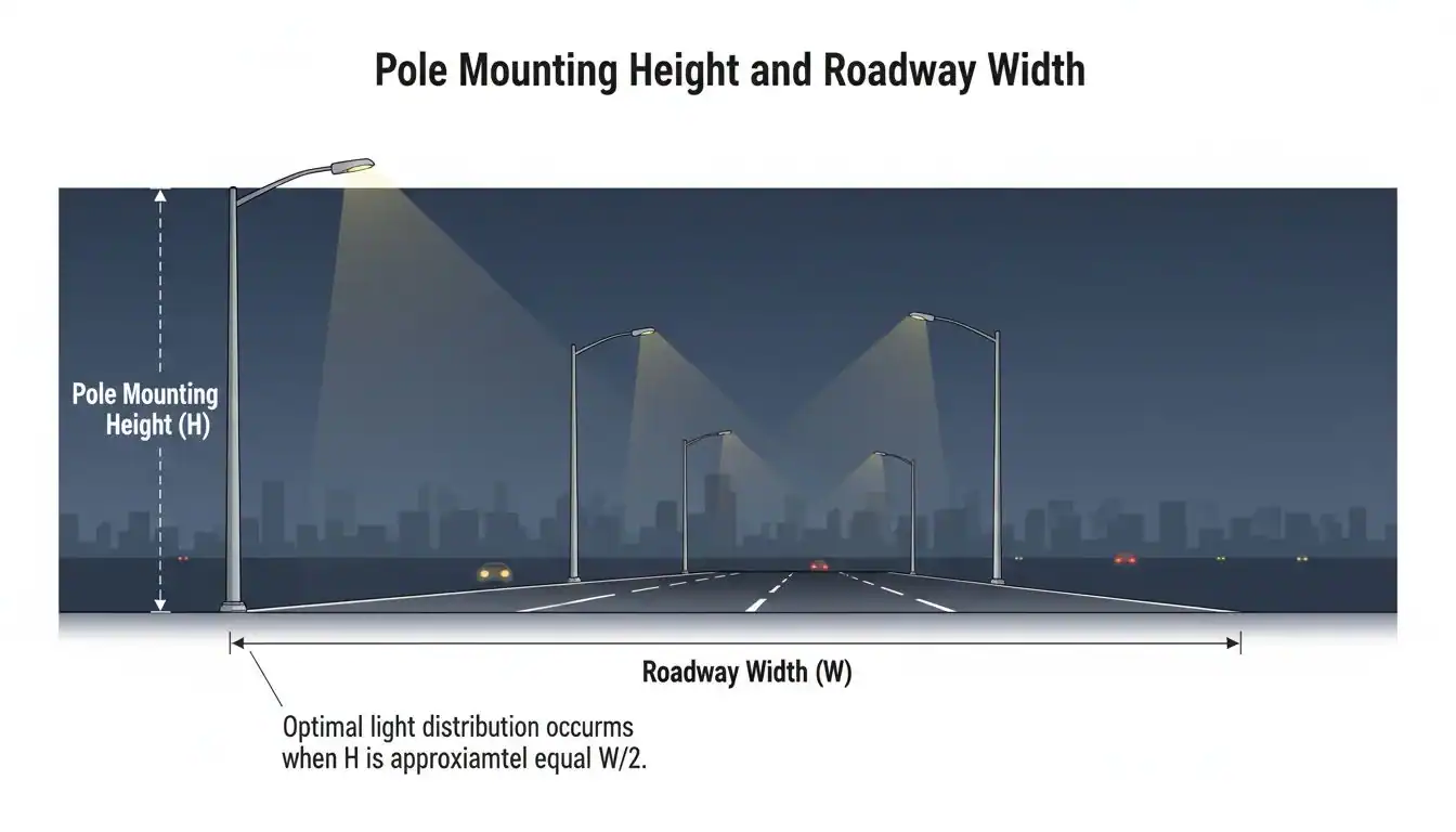 An image showing the relationship between pole mounting height and roadway width.
