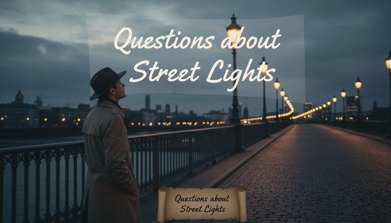 A person looking thoughtfully at a row of street lights