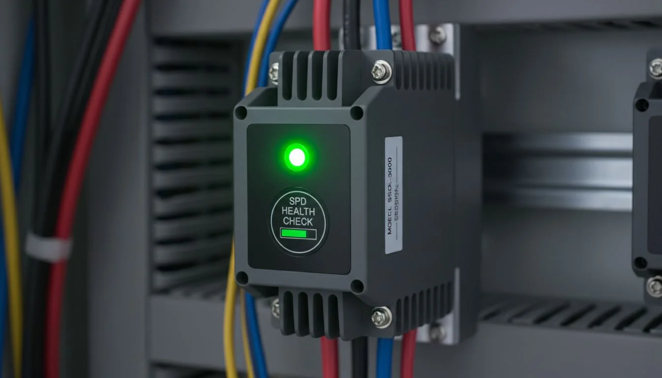 Close-up of an SPD module with a status indicator light showing it is active.