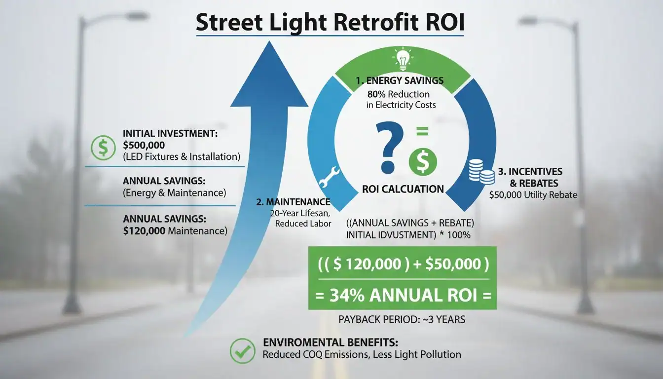 An infographic showing a calculation of ROI for an LED retrofit project
