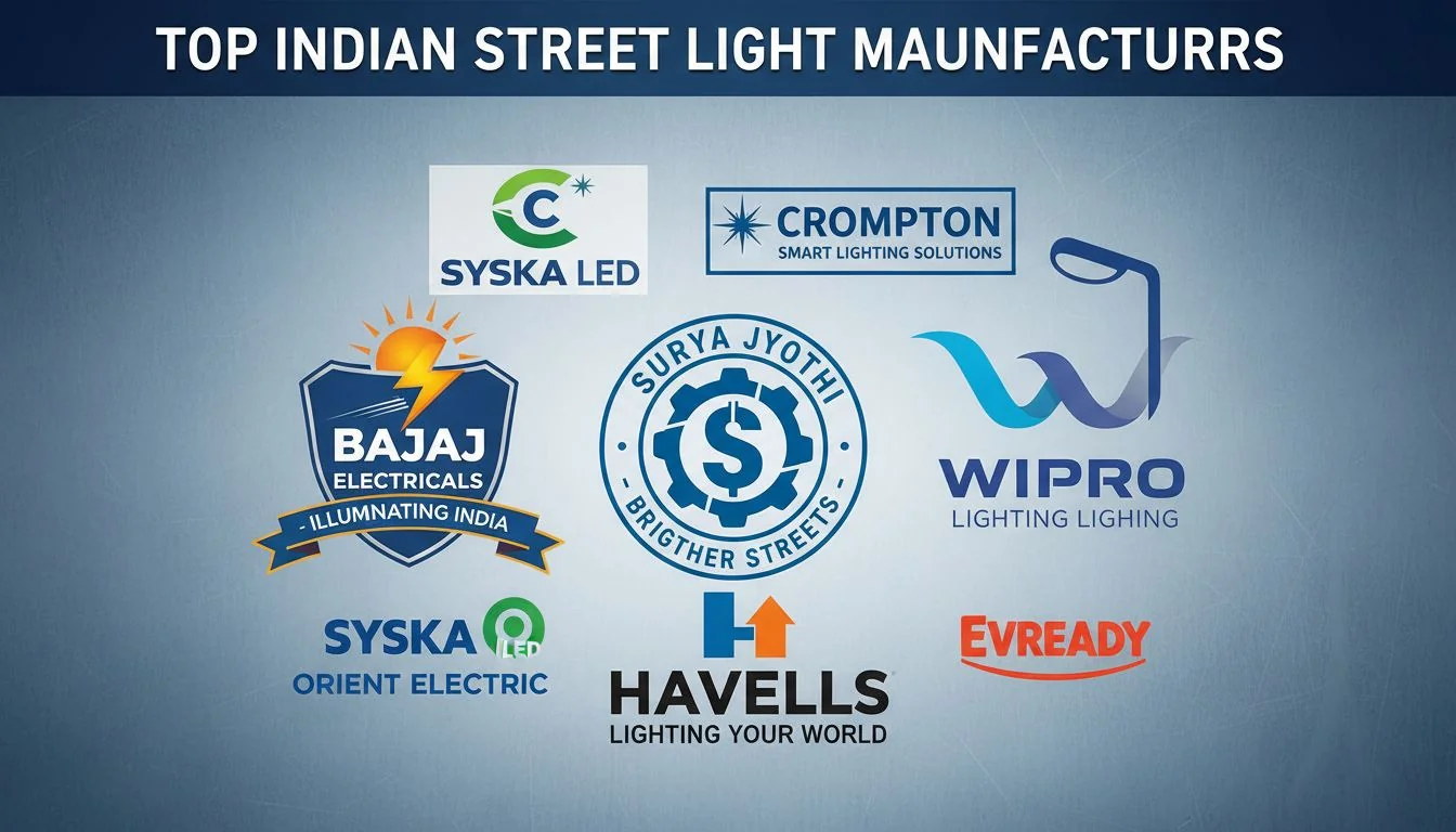 A collage of logos of top Indian street light manufacturers