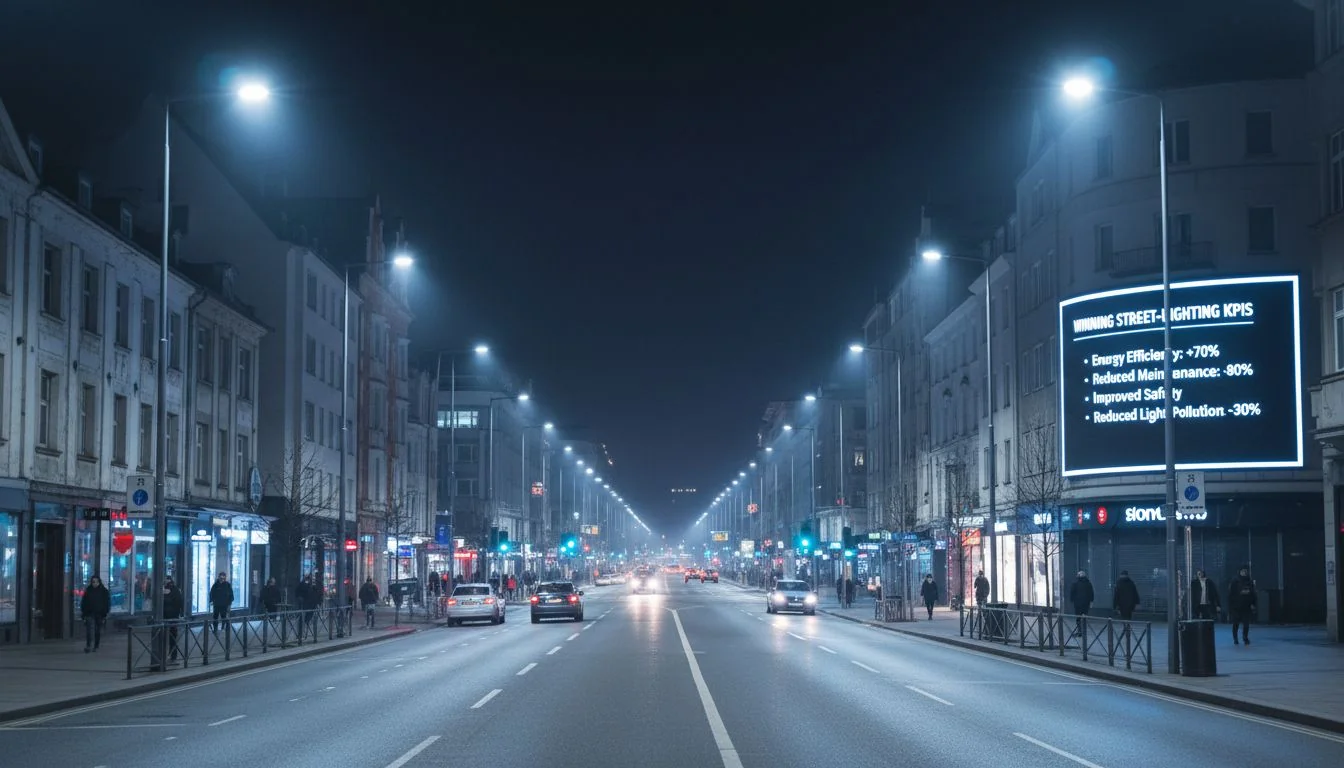 A well-lit city street at night showing the benefits of modern LED street lighting